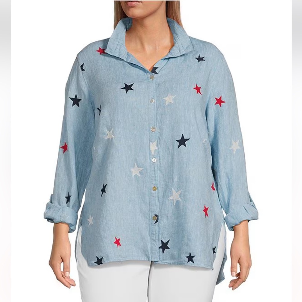 John Mark
Plus Size Star Wire Collar Long Roll-Tab Sleeve Button-Front Shirt